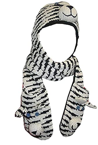 Agan Traders Animal Hat Cap Wool Fleece Lined Trapper Beanie Multi-Functional Set Girls Boys Adult - color: Combo-tiger