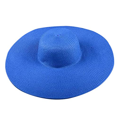 Big Beach Hats for Women Foldable Summer Wide Brim Packable Oversized Sun Hat Lady Girl Travel Straw Cap - color: Dark Blue