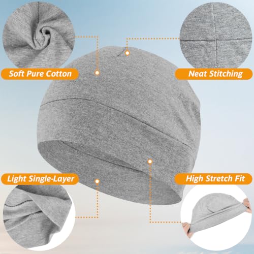 Headshion 100% Cotton Skull Caps Beanie Sleeping Hats for Men Women - color: 4 Black & Grey & Light Grey & Light White