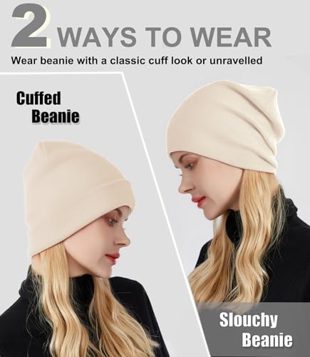 Womens Satin Lined Beanie Wool Silk Lining Slouchy Warm Skull Cap - color: 1pcs- Beige