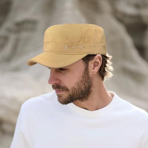 Glamorstar Unisex Cadet Army Caps Military Cap Vintage Flat Top Hats for Men Women - color: Beige G