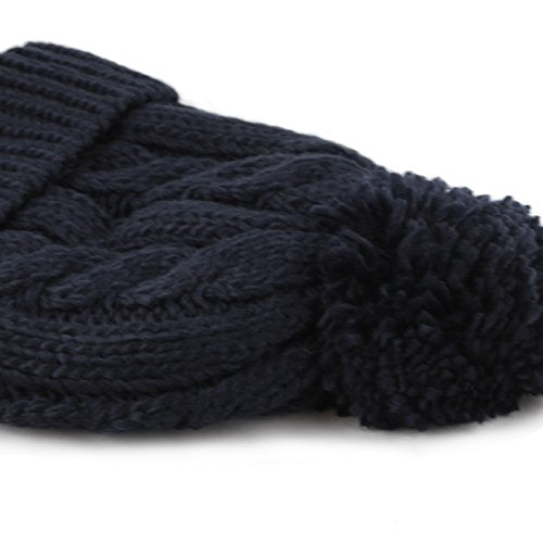 Women and Men Beanie Daily Winter Oversized Thick Stretchy Knitted Pom Pom Beanie Fleece Lined Beanie Hat - color: 1. Curly Navy