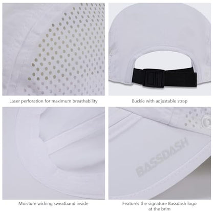BASSDASH UPF 50+ Fishing Hat, Baseball Cap with Removable Neck Flap - color: White With Foldable Brim