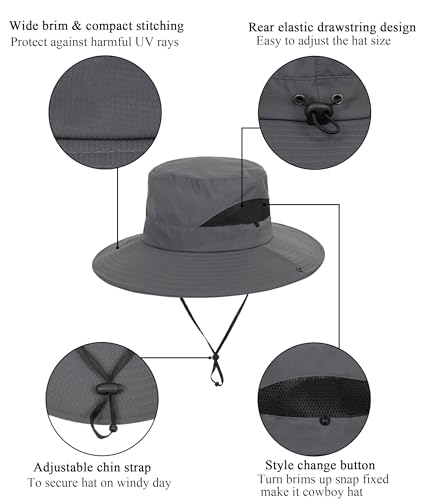 Kids Sun Hat with UV Protection Beach Bucket hat Safari Boonie Cap - color: Grey