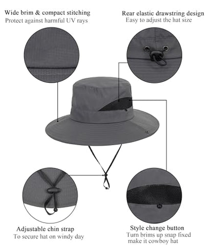 Kids Sun Hat with UV Protection Beach Bucket hat Safari Boonie Cap - color: Grey