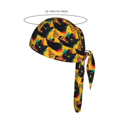 Adjustable Cycling Cap, Quick Dry Sports Bandana Skull Cap Helmet Liner - color: Funny Black Cat Pizza