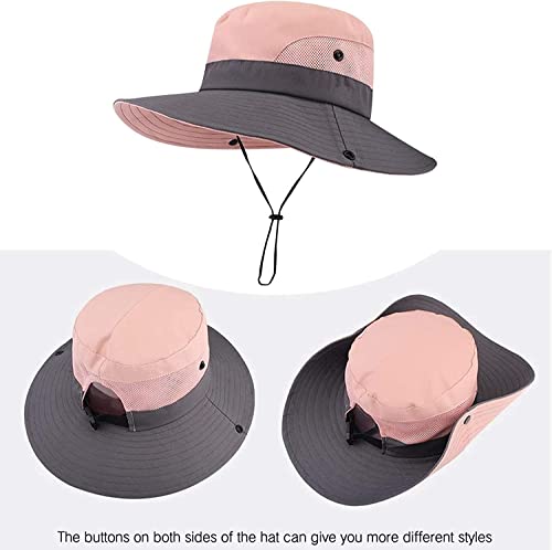 ZOORON Women's Ponytail Safari Sun Hat,Wide Brim UV Protection Bucket Hat - color: 2-grey+purebeige