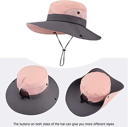 ZOORON Women's Ponytail Safari Sun Hat,Wide Brim UV Protection Bucket Hat - color: 1-beige