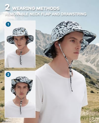 Printed Bucket Hat UPF 50+ Sun Hat, Women Men Roll-Up Brim Boonie Hat - color: Navy