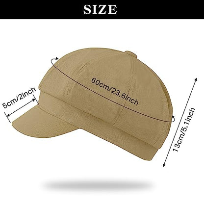 Newsboy Cabbie Baker boy hat Beret Cap for Women Pageboy Visor Paperboy Hat Sailor Fiddler Hat Adjustable - color: Khaki