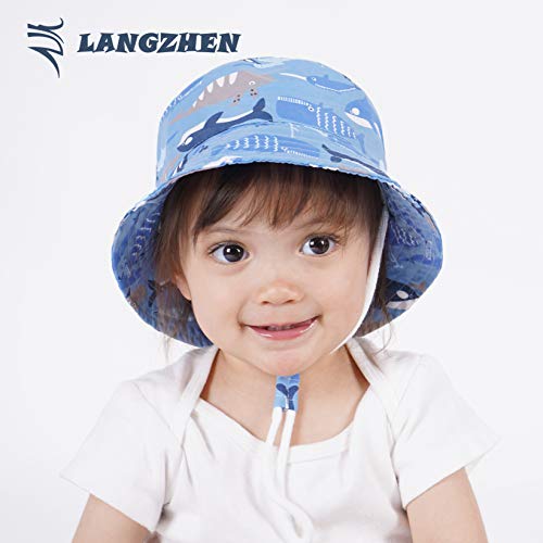 LANGZHEN Sun Protection Hat for Kids Toddler Boys Girls Wide Brim Summer Outdoor hat Cotton Baby Bucket Hat with Chin Strap - color: Fish School, size: 1-2T