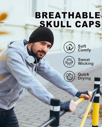 WRELS Winter hat Running Skull Cap Breathable Helmet Liner Cycling Beanie Sweat Wicking Hockey Head Caps for Men Women - color: Black*1