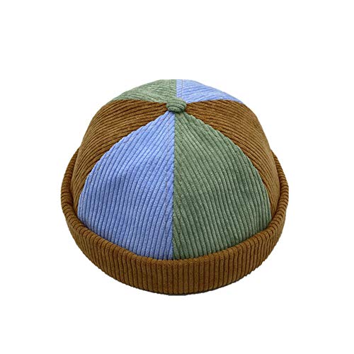 Men Hats Docker Cap Hats Beanie Sailor Cap Worker Hat Rolled Cuff Retro Brimless Hat with Adjustable - color: 304-blue