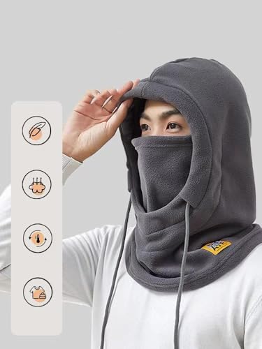 Winter Fleece Ski Mask for Men Women Balaclava Face Mask Windproof Thermal Hood Winter Full Face Neck Cover Warmer - color: Grey