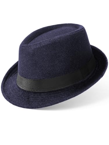 BABEYOND Men's 1920s Short Brim Trilby Fedora Hat - color: Y-navy