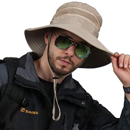 CAMOLAND Mens Fishing Hat Wide Large Brim Sun Hat with Outdoor UV Protection - color: Khaki
