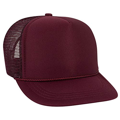 OTTO Polyester Foam Front Youth 5 Panel High Crown Trucker Hat - color: Maroon