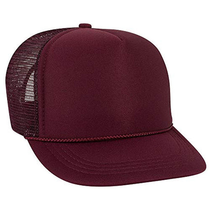 OTTO Polyester Foam Front Youth 5 Panel High Crown Trucker Hat - color: Maroon