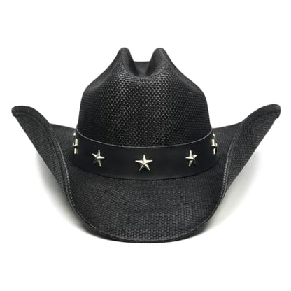 FLUFFY SENSE. Cowboy Hat for Women and Men - Straw Cattleman Crease Western Hats with Upgrade 4 inches Shapeable Wide Brim - color: Black