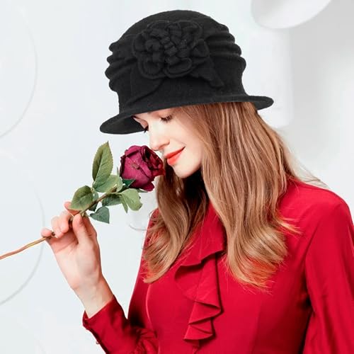 XuoAz Womens Winter Hat 1920s Wool Cloche Hat for Women Ladies Crushable
