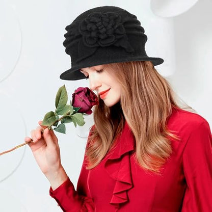 XuoAz Womens Winter Hat 1920s Wool Cloche Hat for Women Ladies Crushable