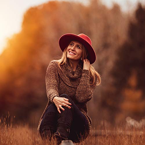 DRESHOW Women Classic Felt Fedora Wide Brim Floppy with Belt Buckle Panama Hat - color: 1 Pack: Felt Fedora Wine Red