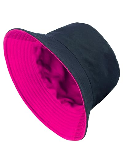 Gelante Reversible Bucket Hat for Men and Women - Cotton, Outdoor Sun Protection Bucket Hats. - color: Hot Pink/Black