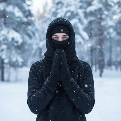4 Pcs Winter Fleece Balaclava Ski Mask Glove Men Women - color: Black and Pink