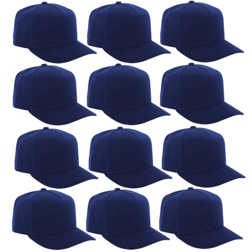 12 Pack Seamless Baseball Caps Wholesale Bulk - No Center Seam, DIY Friendly, Adjustable Breathable Lightweight for Men Women - color: Navy