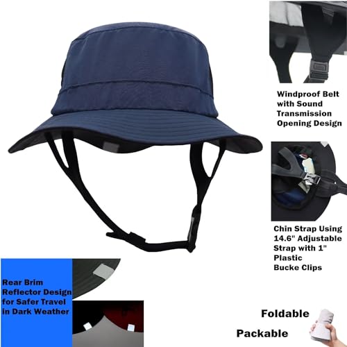 Mens Womens Surf Bucket Hat Waterproof UPF50+ Foldable Beach Sun Hats - color: Navy Blue