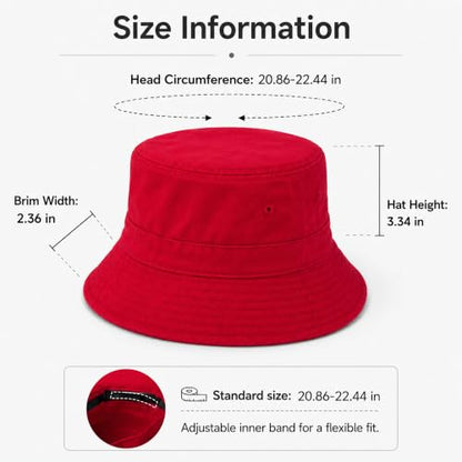 Cotton Bucket Hat Packable Beach Sun Hat for Women Men - color: Red
