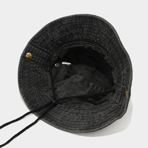 Sun Bucket Hat for Men Women Fishing Beach Safari Trendy Cotton Cowboy Cap for Golf Hiking Hunting Outdoor Boonie - color: Washed Black