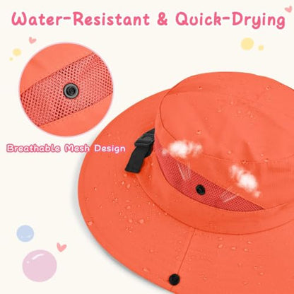 ZOORON Kids Girls Ponytail Sun Hat UPF 50+ Breathable Mesh Water-Resistant - color: Solid Orange