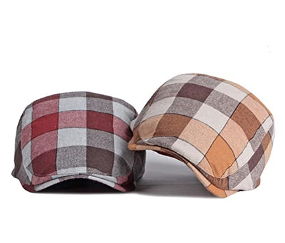 Gudessly Mens Adjustable Colorful Striped Plaid Ivy Newsboy Cabbie Gatsby Golf Cap Flat Cotton Hat Thin Cap - color: U-orange