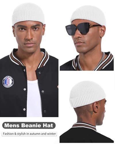 Short Fisherman Beanie for Men Women Wool Knit Cuff Winter Hats - color: 1pcs-white