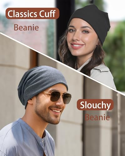 vidsel Slouchy Beanie Hats for Women & Men Cotton Knit Cuffed Skull Cap - color: 2-black,navy Blue