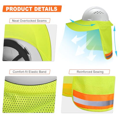 Hard Hat Sun Shade, Full Brim Mesh Neck Sun Shield with Reflective Strip, High Visibility Visor Neck Shade for Hard Hat Accessories, 2 Packs Yellow - color: Yellow