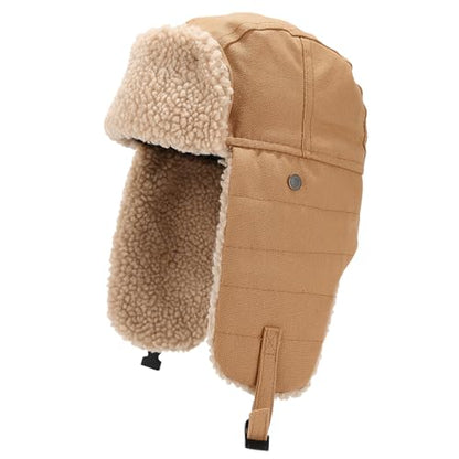 Peicees Trapper Hat with Fur Ear Flaps Russian Ushanka for Men Women Winter Snow Hat for Cold Weather Aviator Cap Warm - color: Khaki
