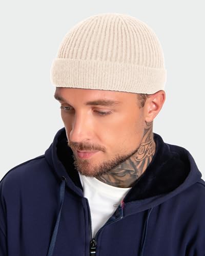 ROYBENS Short Fisherman Beanie for Men Women Wool Knit Warm Winter Hat Swag - color: 1pcs-beige