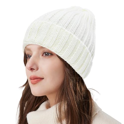ZOORON 1&2 Winter Beanie for Women Soft Warm Slouchy Knit Hat Ski Stocking Cuffed Cap - color: White