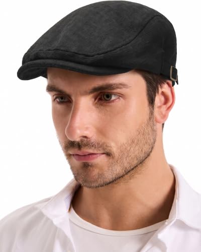 ZLYC Men Summer Flat Cap Scally Ivy Gatsby Newsboy Beret Driver Hat - color: Plain Black