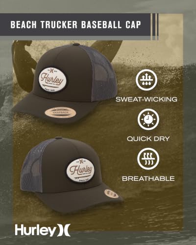 Hurley Mens Hat Beach Break Trucker Water Resistant Baseball Cap - color: Olive