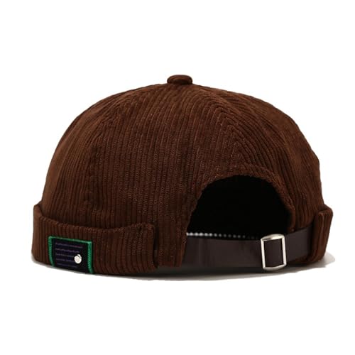 Mens Docker Cap Brimless Skullcap Sailor Cap Rolled Cuff Retro Beanie Hat - color: Corduroy Brown