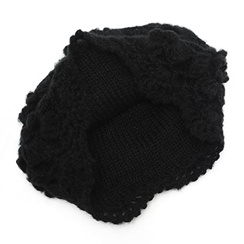 ZLYC Women Winter Crochet Knit Floral Beanie Hat - color: Flower Black, size: One Size