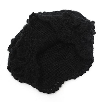 ZLYC Women Winter Crochet Knit Floral Beanie Hat - color: Flower Black, size: One Size