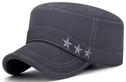 Unisex Flat Top Military Cadet Cap Outdoor Sun Hat - color: Grey