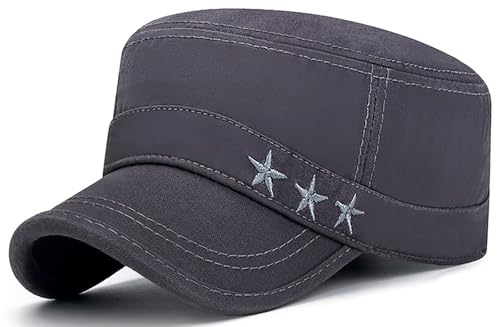 Unisex Flat Top Military Cadet Cap Outdoor Sun Hat - color: Grey