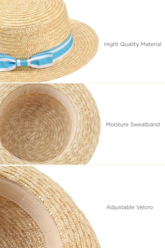 BABEYOND Men's Straw Boater Hat, 1920s Gatsby Summer Costume Accessory - color: Bluestripe, size: Large-X-Large