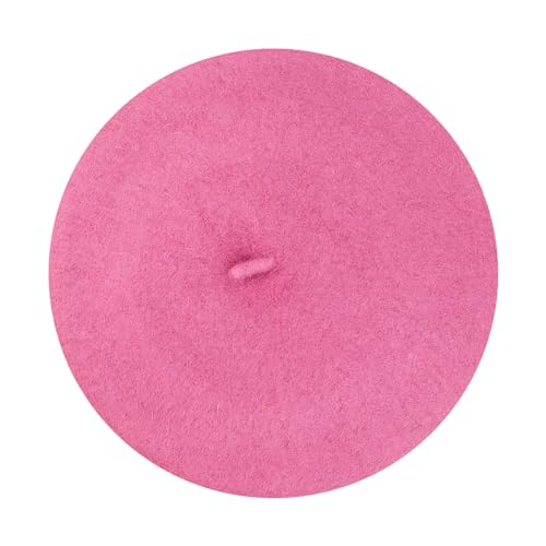 Gllutt Women Wool Beret Hat French Style Solid Color - color: Magenta