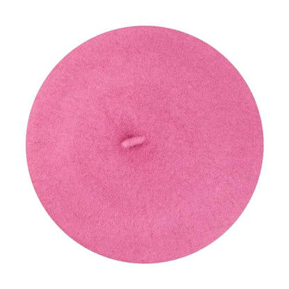 Gllutt Women Wool Beret Hat French Style Solid Color - color: Magenta